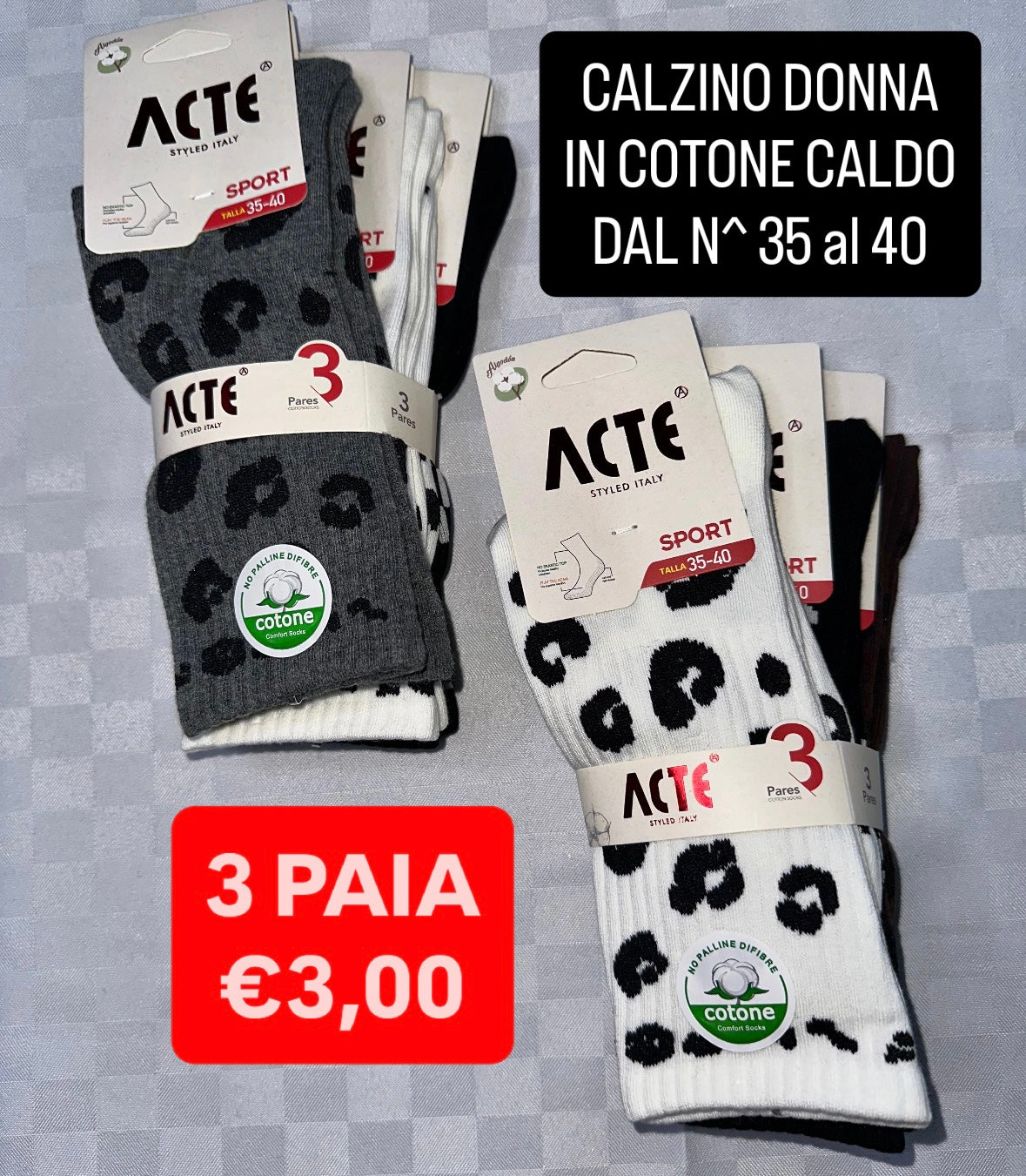CALZINI DONNA SET DA 3 PAIA IN COTONE CALDO DAL NUMERO 35 al 40 (COLORE CASUALE)