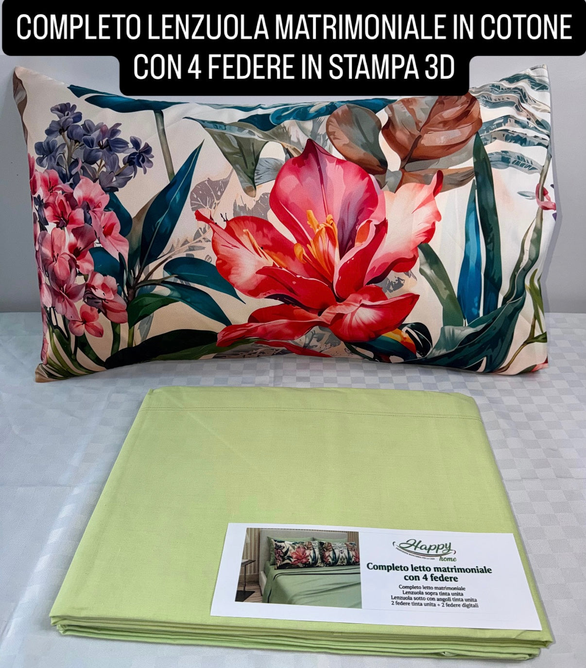 COMPLETO LENZUOLA MATRIMONIALE IN COTONE contiene LENZUOLO SOPRA, LENZUOLO SOTTO E 4 FEDERE IN STAMPA 3D
