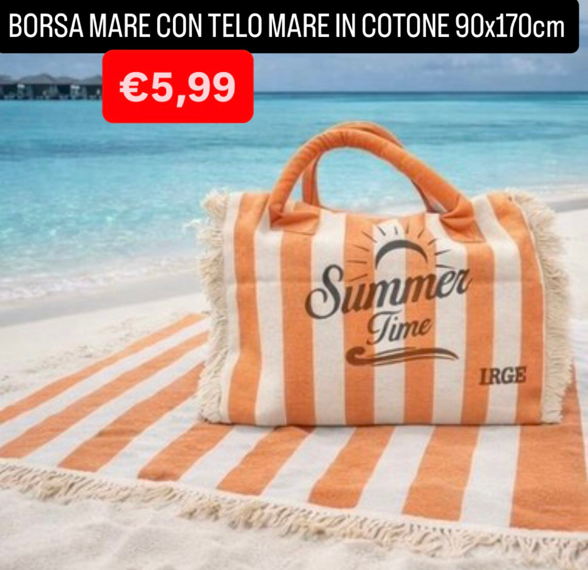 BORSA MARE CON TELO MARE IN COTONE misura 90x170cm