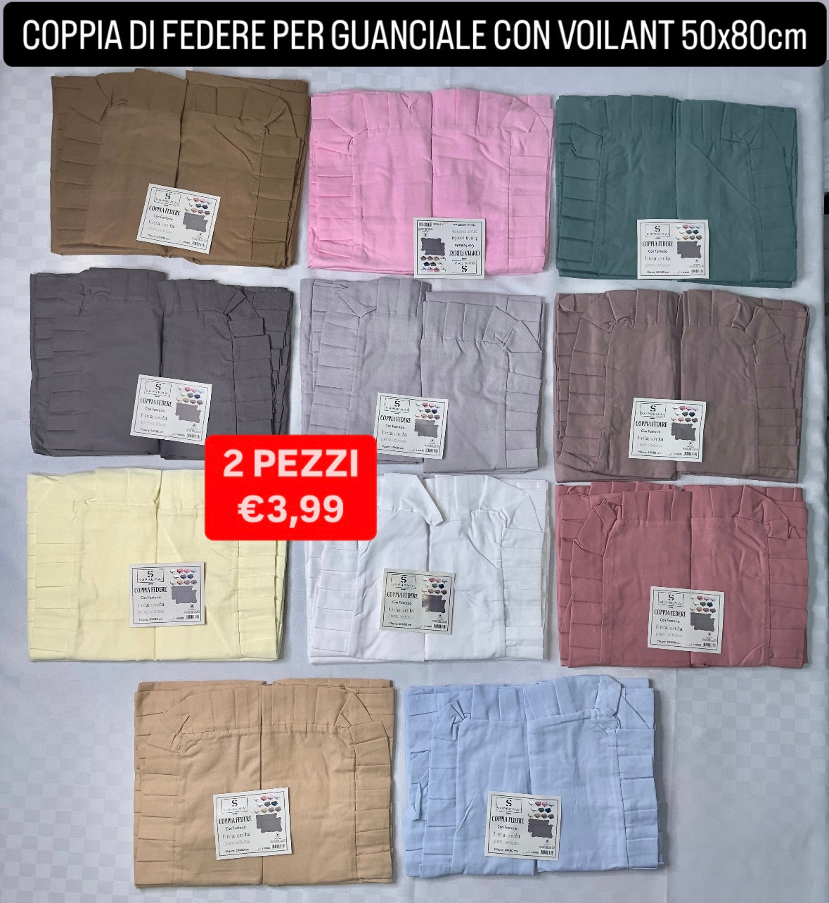 COPPIA DI FEDERE PER GUANCIALE CON VOILANT 50x80cm IN COTONE