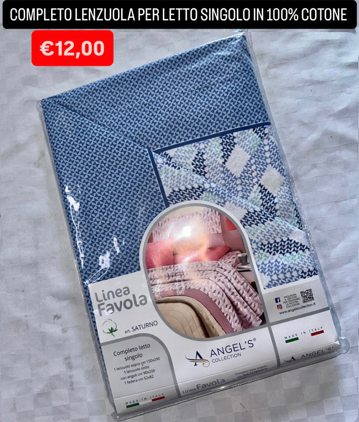 COMPLETO LENZUOLA SINGOLO IN 100% COTONE Lenzuolo sopra,Lenzuolo sotto con angoli e Federa