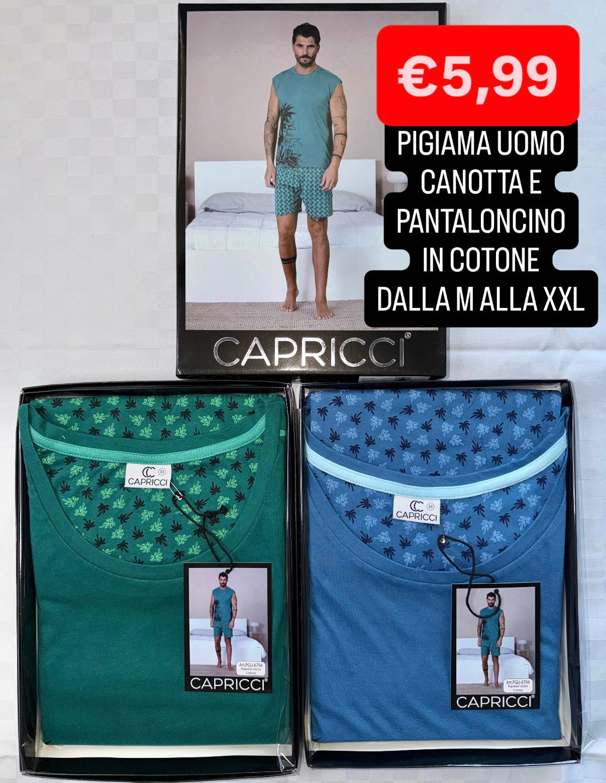 PIGIAMA UOMO Canotta e Pantaloncino in 100% cotone