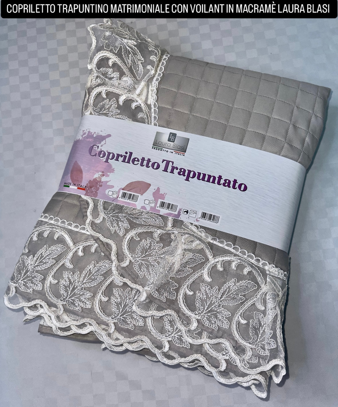 COPRILETTO TRAPUNTINO MATRIMONIALE CON VOILANT IN MACRAMÈ LAURA BLASI 260x260cm