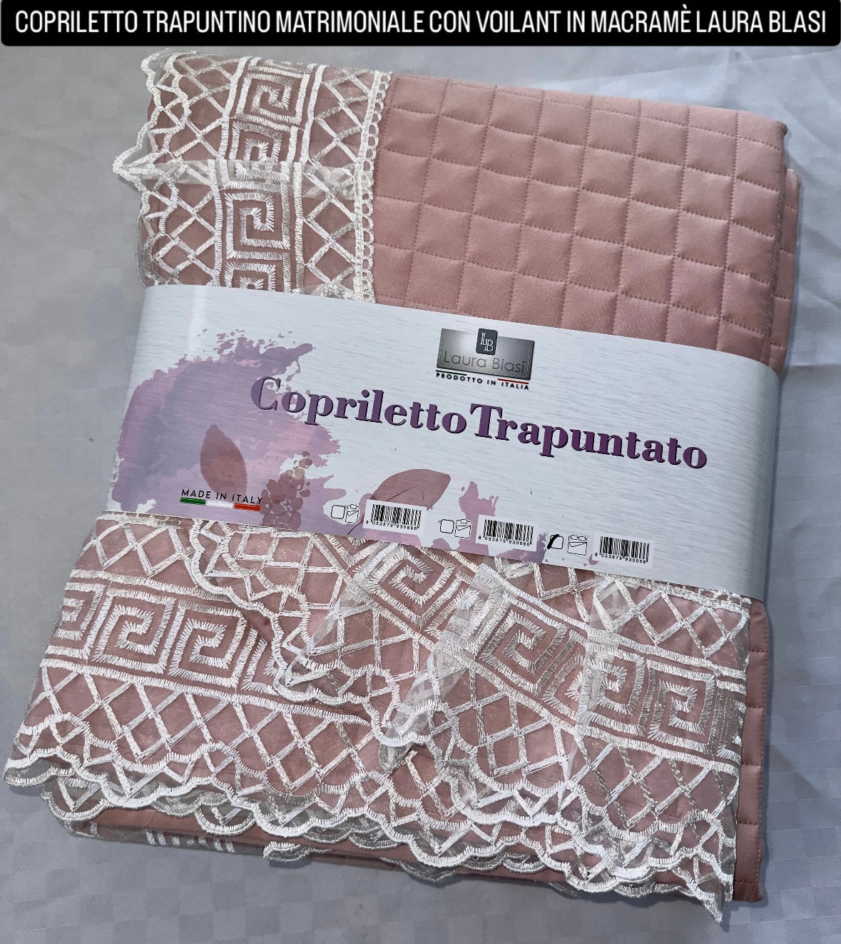 COPRILETTO TRAPUNTINO MATRIMONIALE CON VOILANT IN MACRAMÈ LAURA BLASI 260x260cm