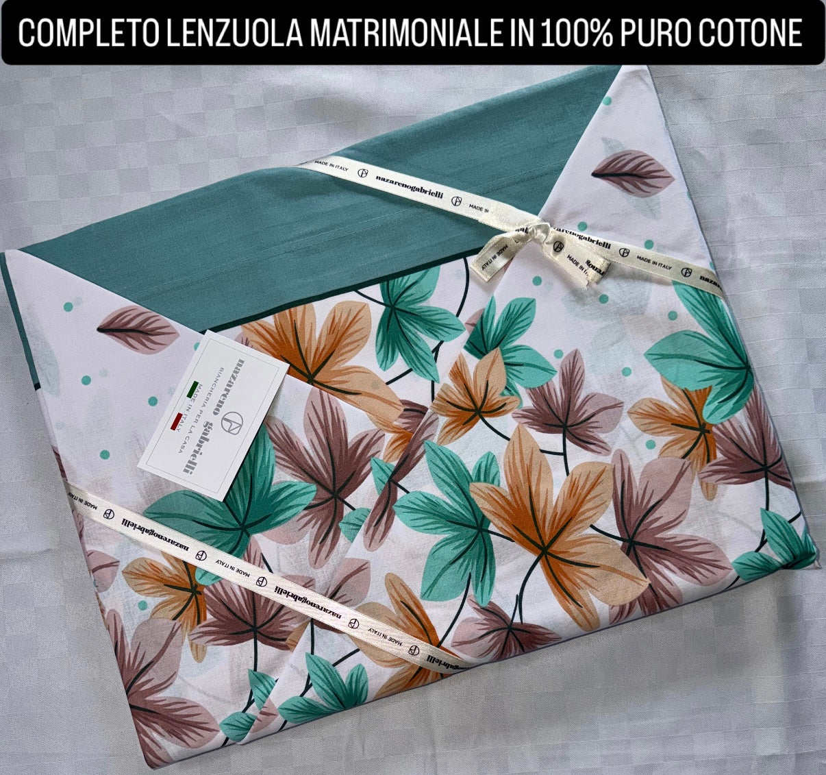COMPLETO LENZUOLA MATRIMONIALE IN 100% PURO COTONE , contiene Lenzuolo sopra, Lenzuolo sotto con angoli e due Federe