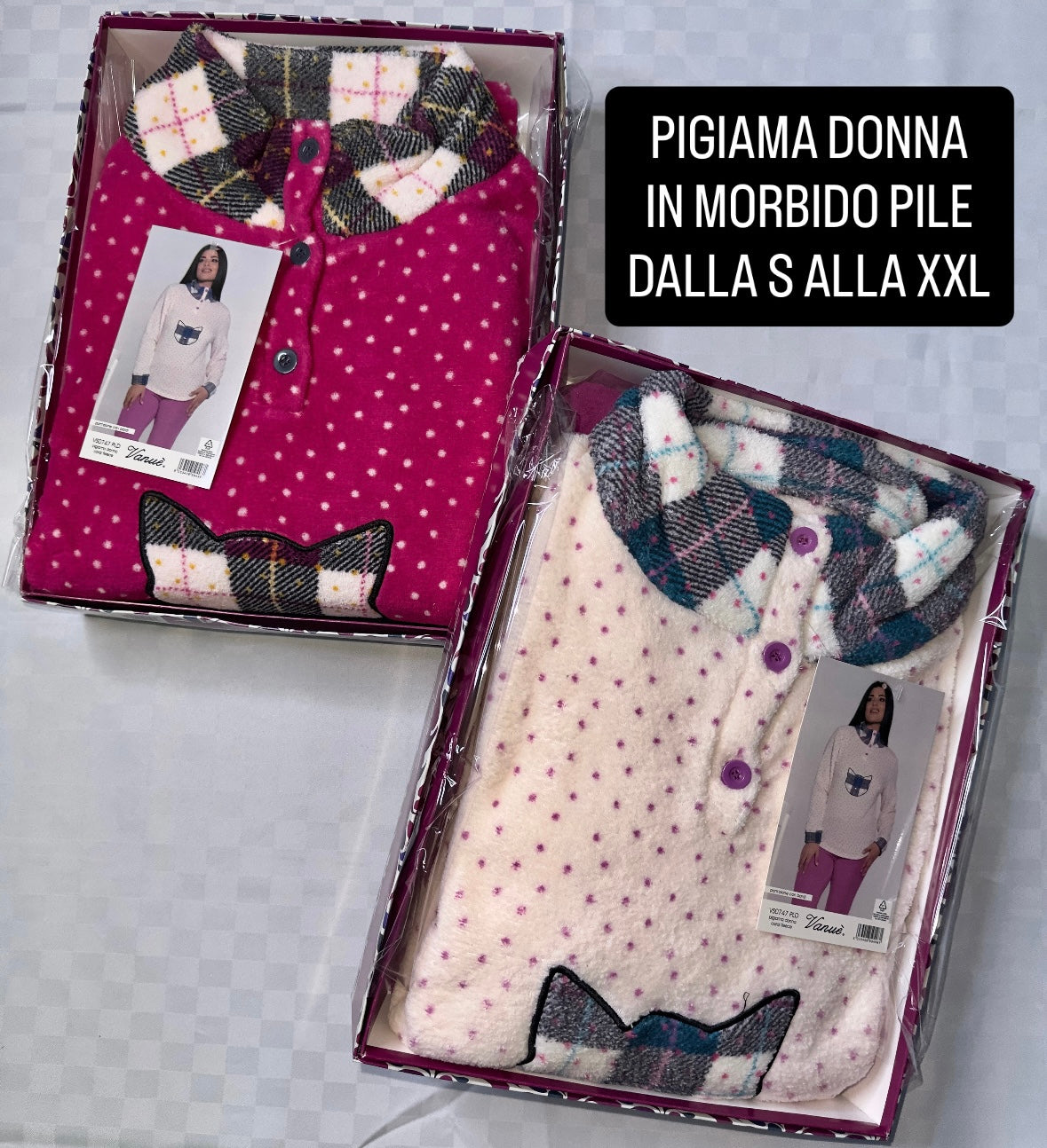 PIGIAMA DONNA IN MORBIDO PILE Manica Lunga e Pantalone lungo