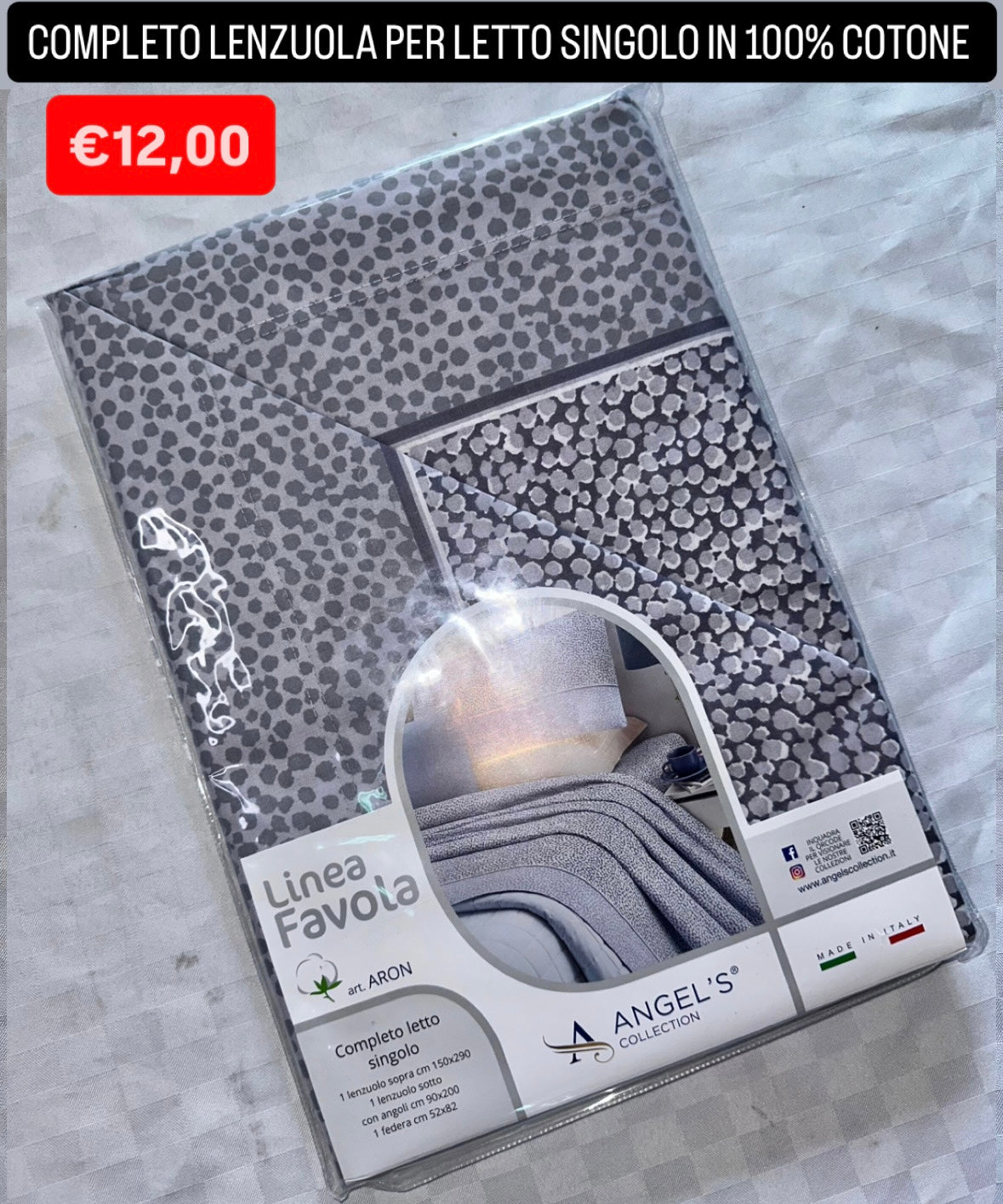 COMPLETO LENZUOLA SINGOLO IN 100% COTONE Lenzuolo sopra,Lenzuolo sotto con angoli e Federa