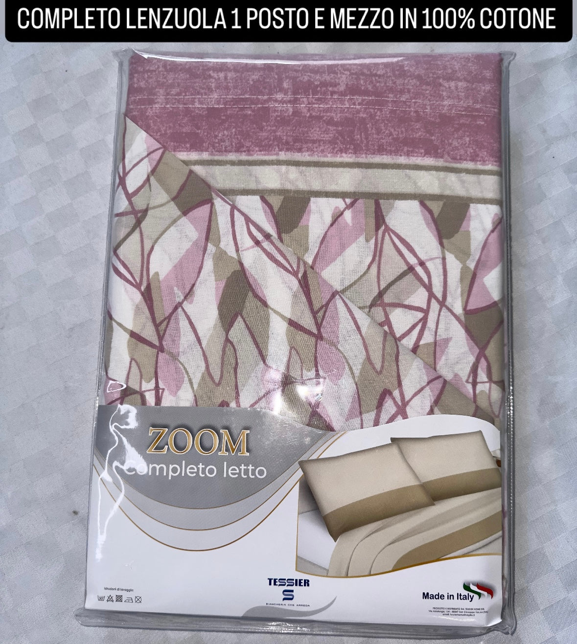COMPLETO LENZUOLA 1 POSTO E MEZZO IN 100% COTONE Lenzuolo sopra, Lenzuolo sotto con angoli e Federe