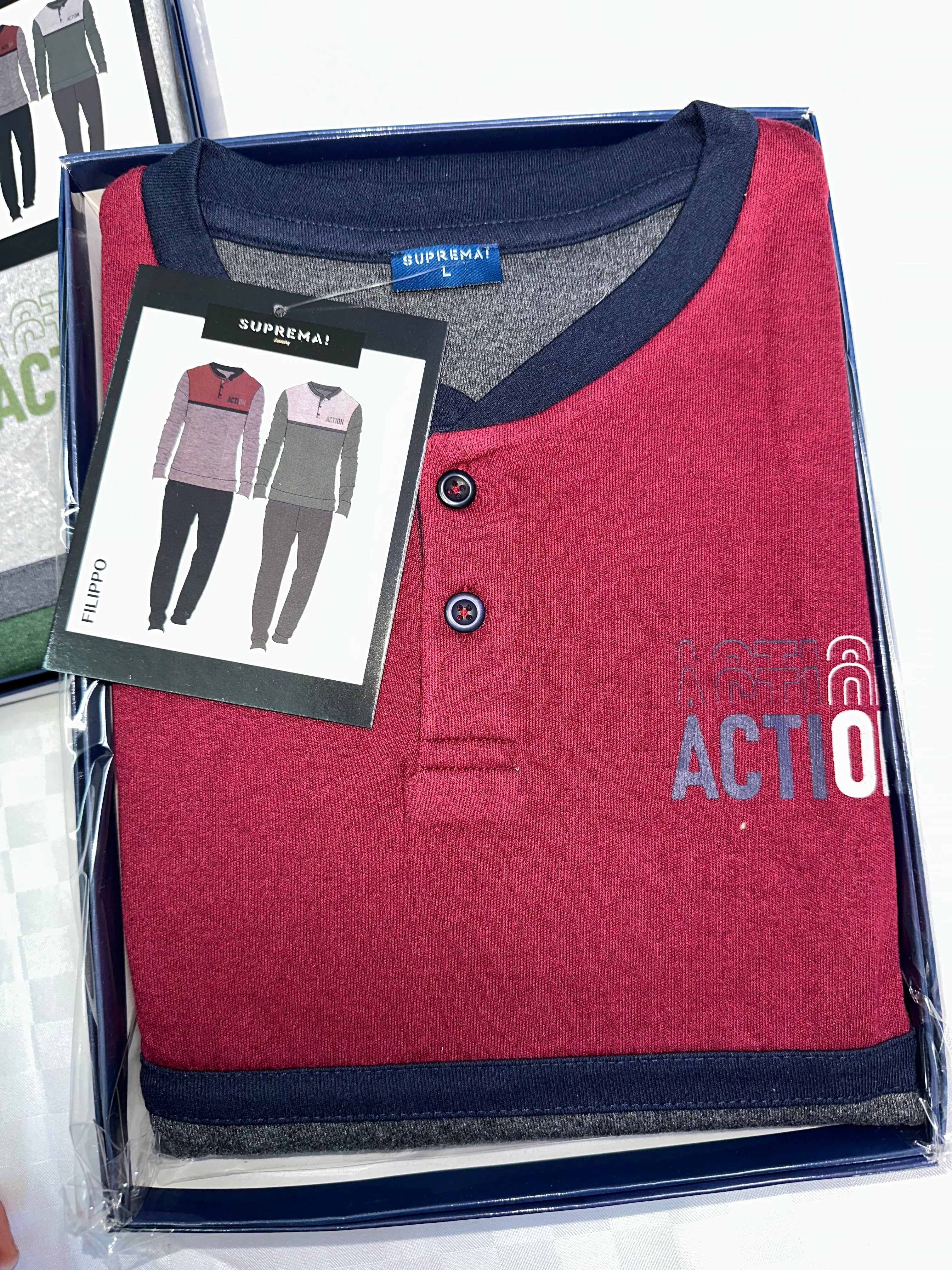 PIGIAMA UOMO IN COTONE CALDO MANICA LUNGA E PANTALONE LUNGO art. Filippo