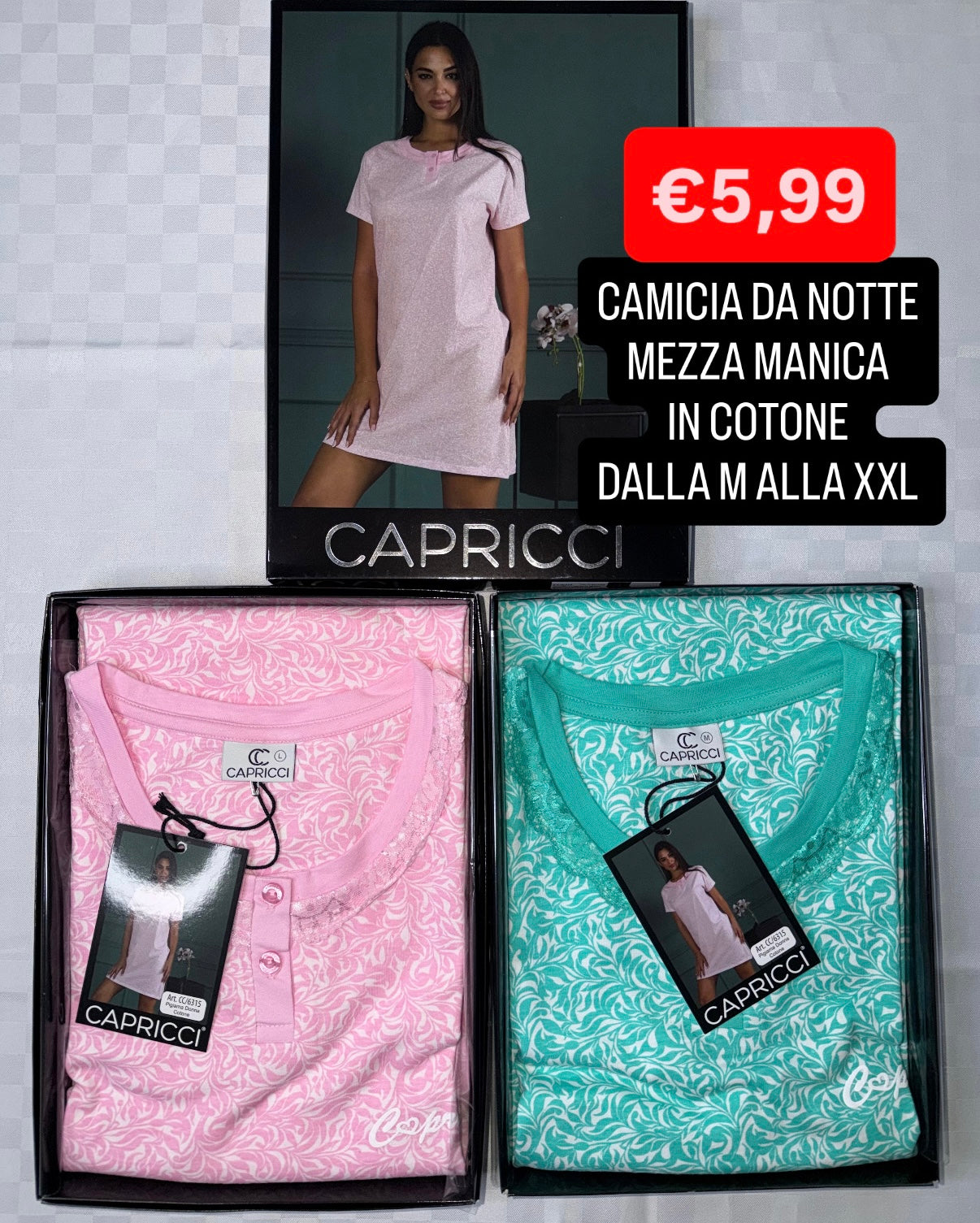 CAMICIA DA NOTTE Mezza manica in 100% cotone