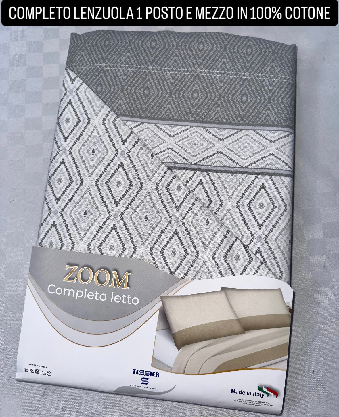 COMPLETO LENZUOLA 1 POSTO E MEZZO IN 100% COTONE Lenzuolo sopra, Lenzuolo sotto con angoli e Federe