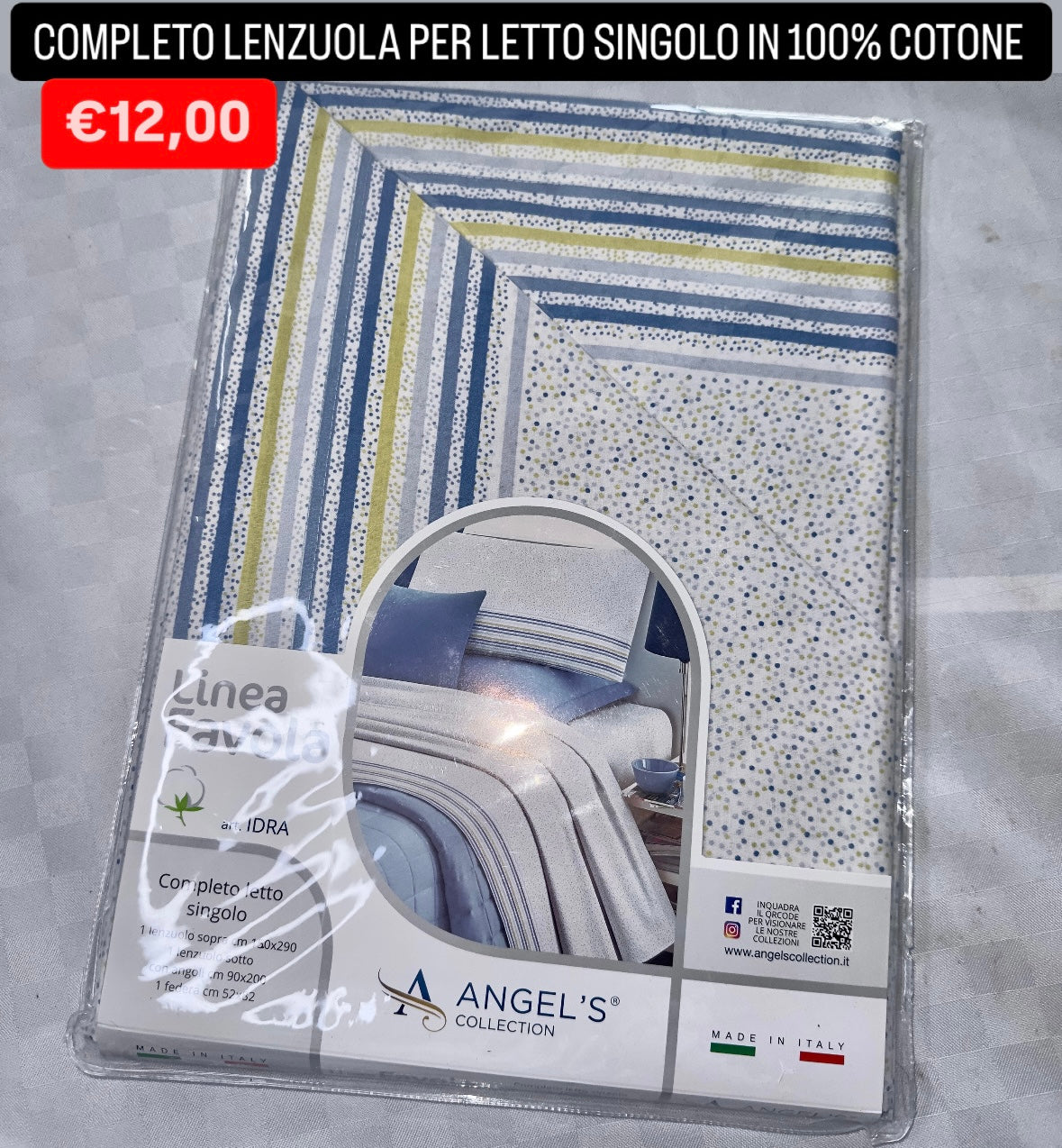 COMPLETO LENZUOLA SINGOLO IN 100% COTONE Lenzuolo sopra,Lenzuolo sotto con angoli e Federa