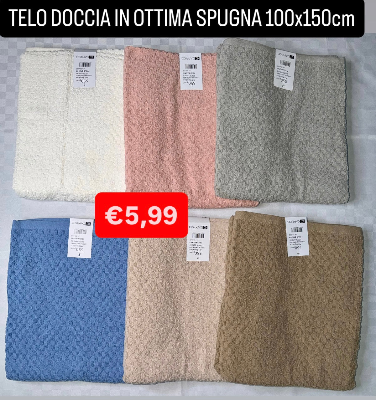 TELO DOCCIA IN SPUGNA 550gr. MISURA 150x100cm