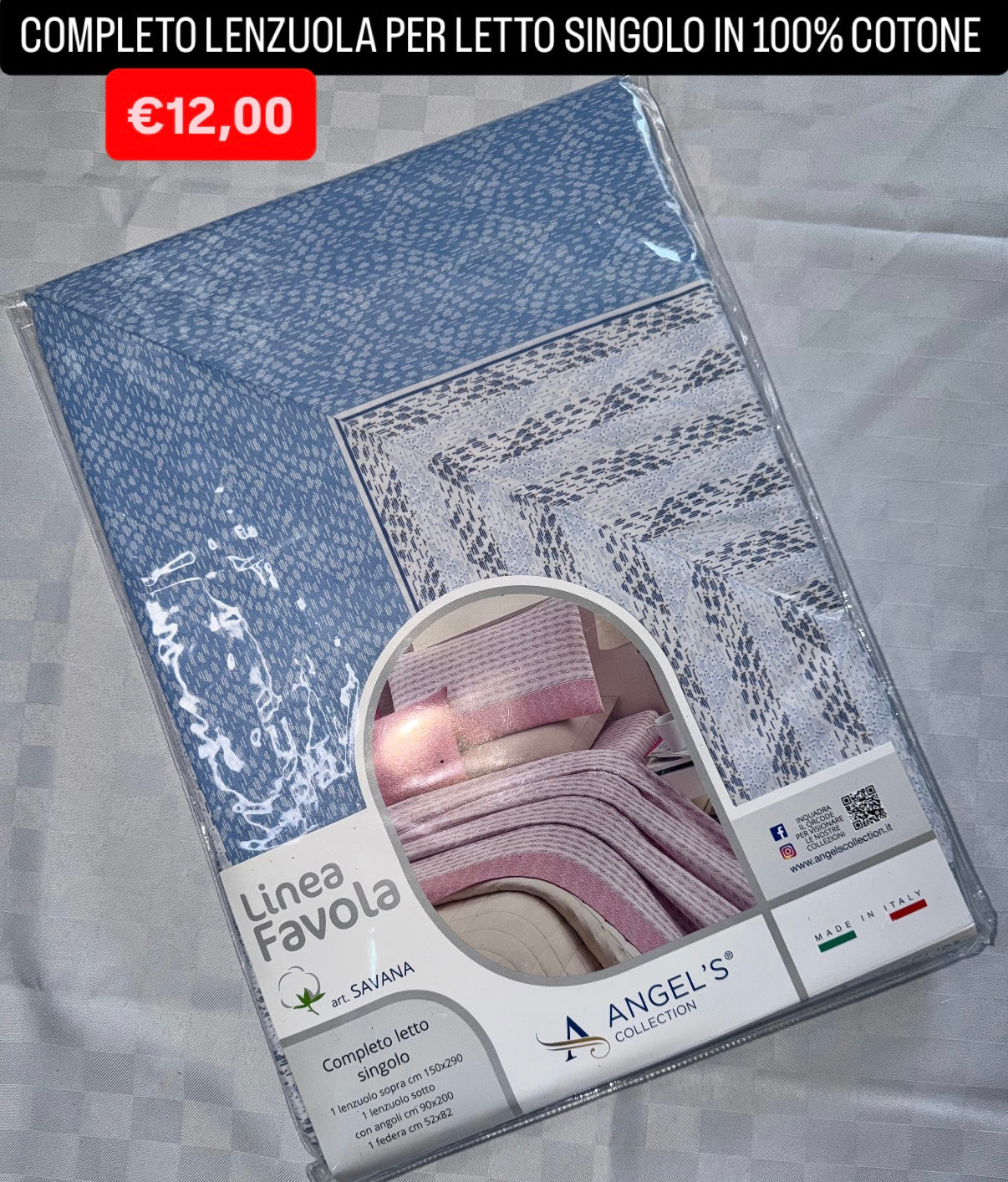 COMPLETO LENZUOLA SINGOLO IN 100% COTONE Lenzuolo sopra,Lenzuolo sotto con angoli e Federa