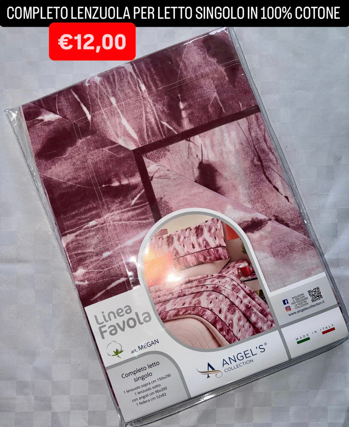 COMPLETO LENZUOLA SINGOLO IN 100% COTONE Lenzuolo sopra,Lenzuolo sotto con angoli e Federa