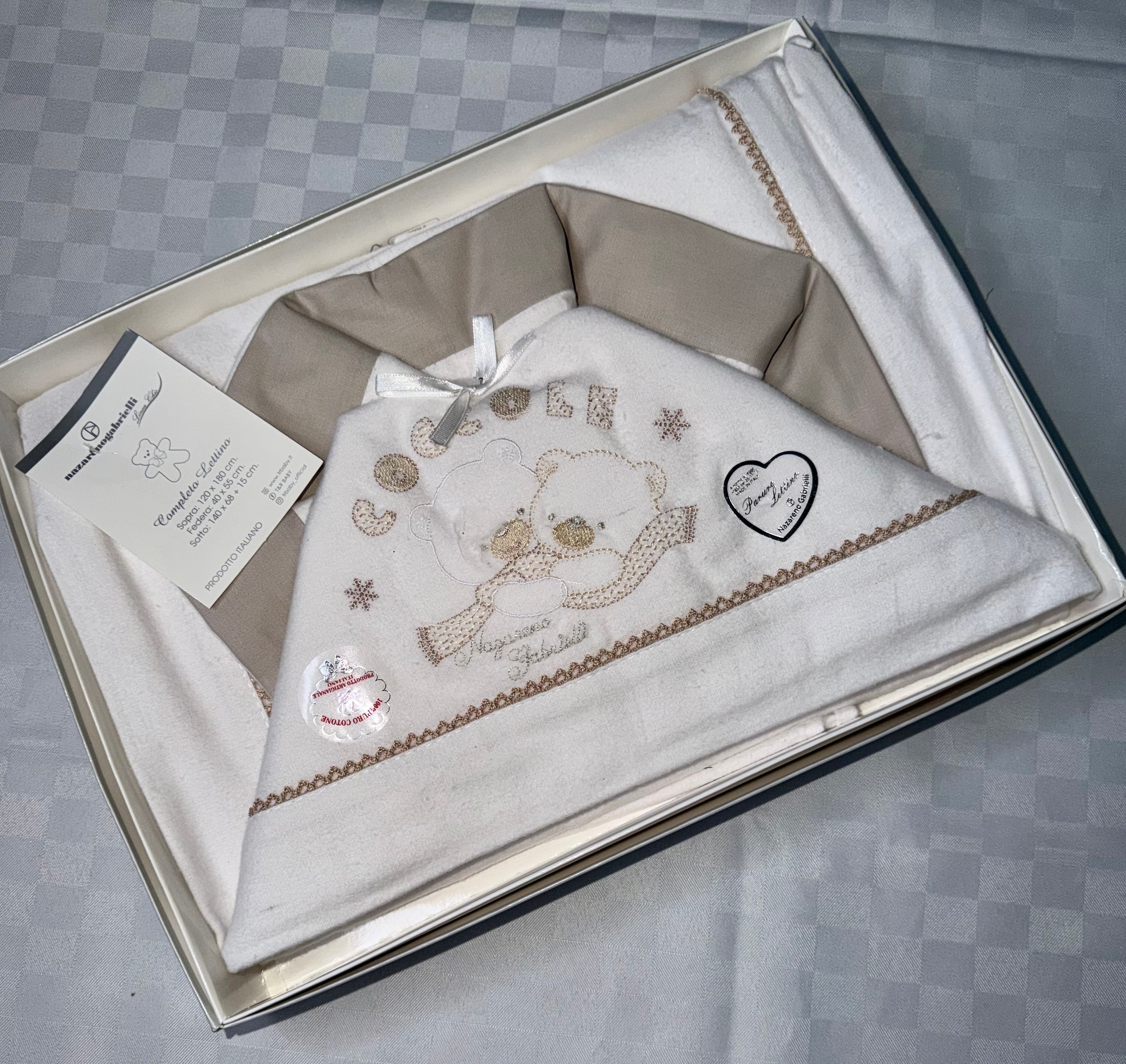 COMPOSE LENZUOLA NEONATO PER CULLA INVERNALE IN FLANELLA 100%  Lenzuolo sopra 120x180cm , Lenzuolo sotto con angoli 140x70cm e Federa 40x55cm