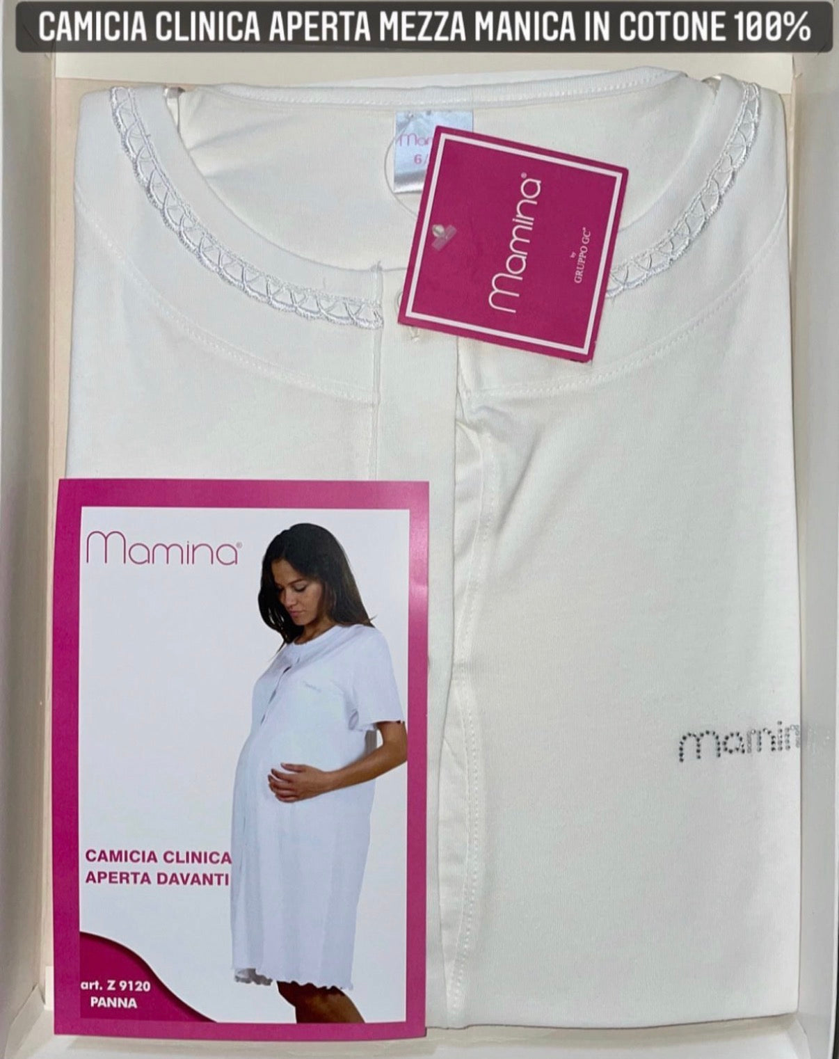 CAMICIA DA NOTTE CLINICA APERTA AVANTI CON BOTTONI  IN 100% COTONE MEZZA MANICA