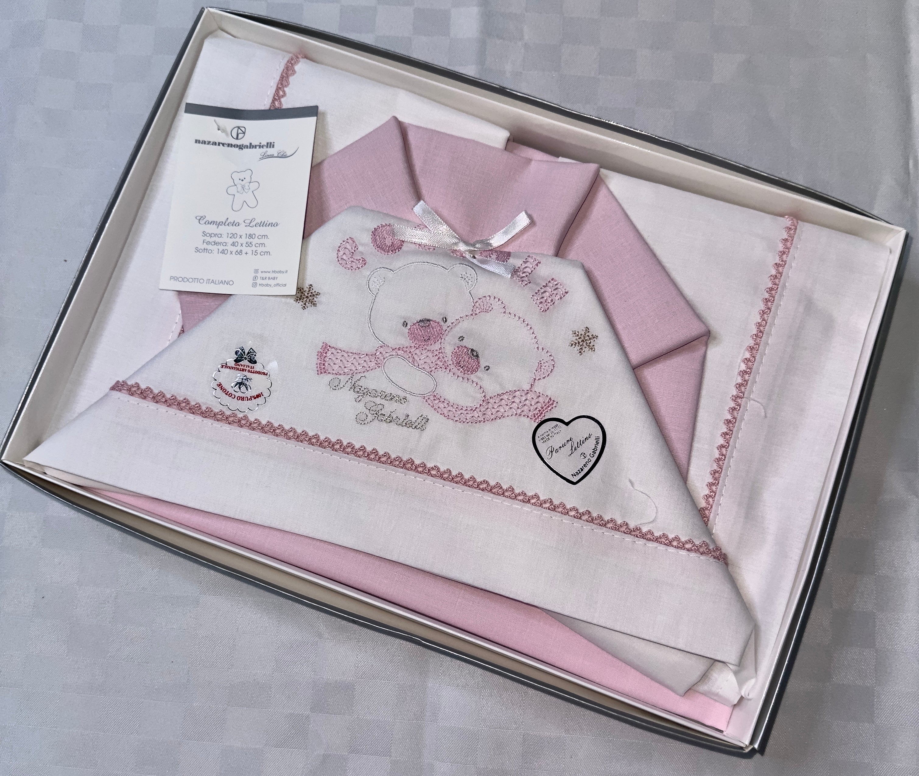 COMPOSE LENZUOLA NEONATO PER CULLA IN 100% COTONE Lenzuolo sopra 120x180cm , Lenzuolo sotto con angoli 140x70cm e Federa 40x55cm