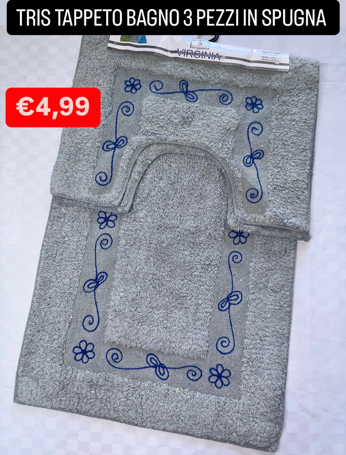 TRIS TAPPETO BAGNO 3 PEZZI IN SPUGNA