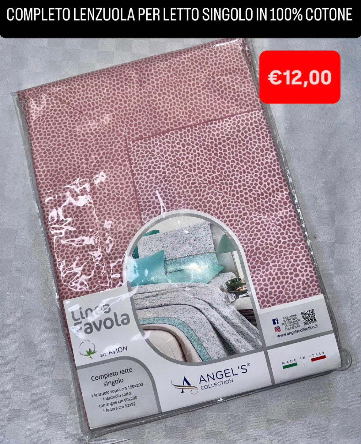 COMPLETO LENZUOLA SINGOLO IN 100% COTONE Lenzuolo sopra,Lenzuolo sotto con angoli e Federa