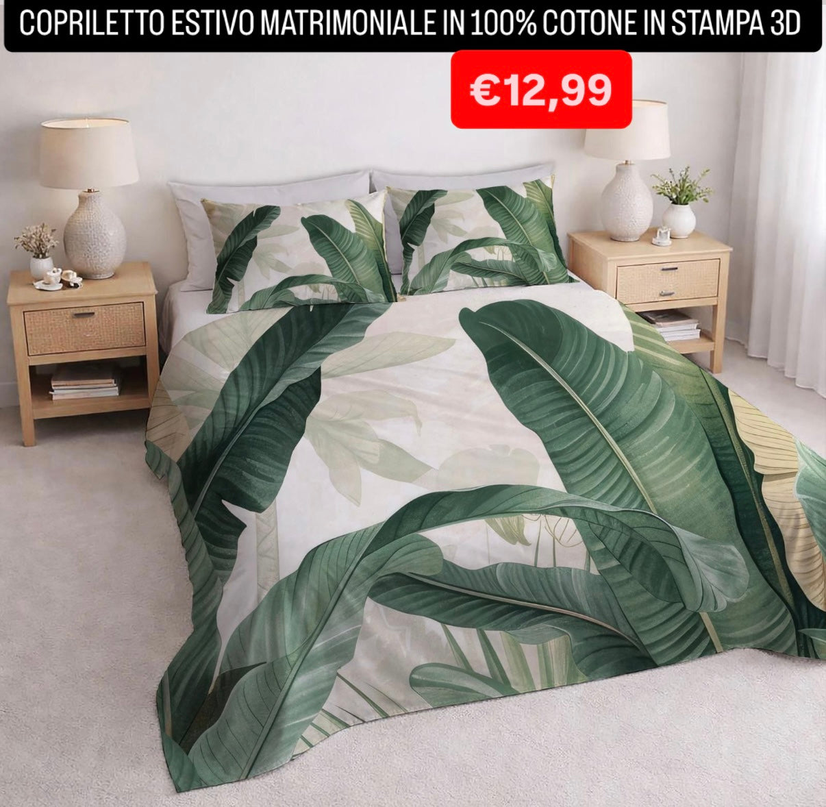 COPRILETTO ESTIVO MATRIMONIALE IN 100% COTONE CON STAMPA 3D misura 260x260cm