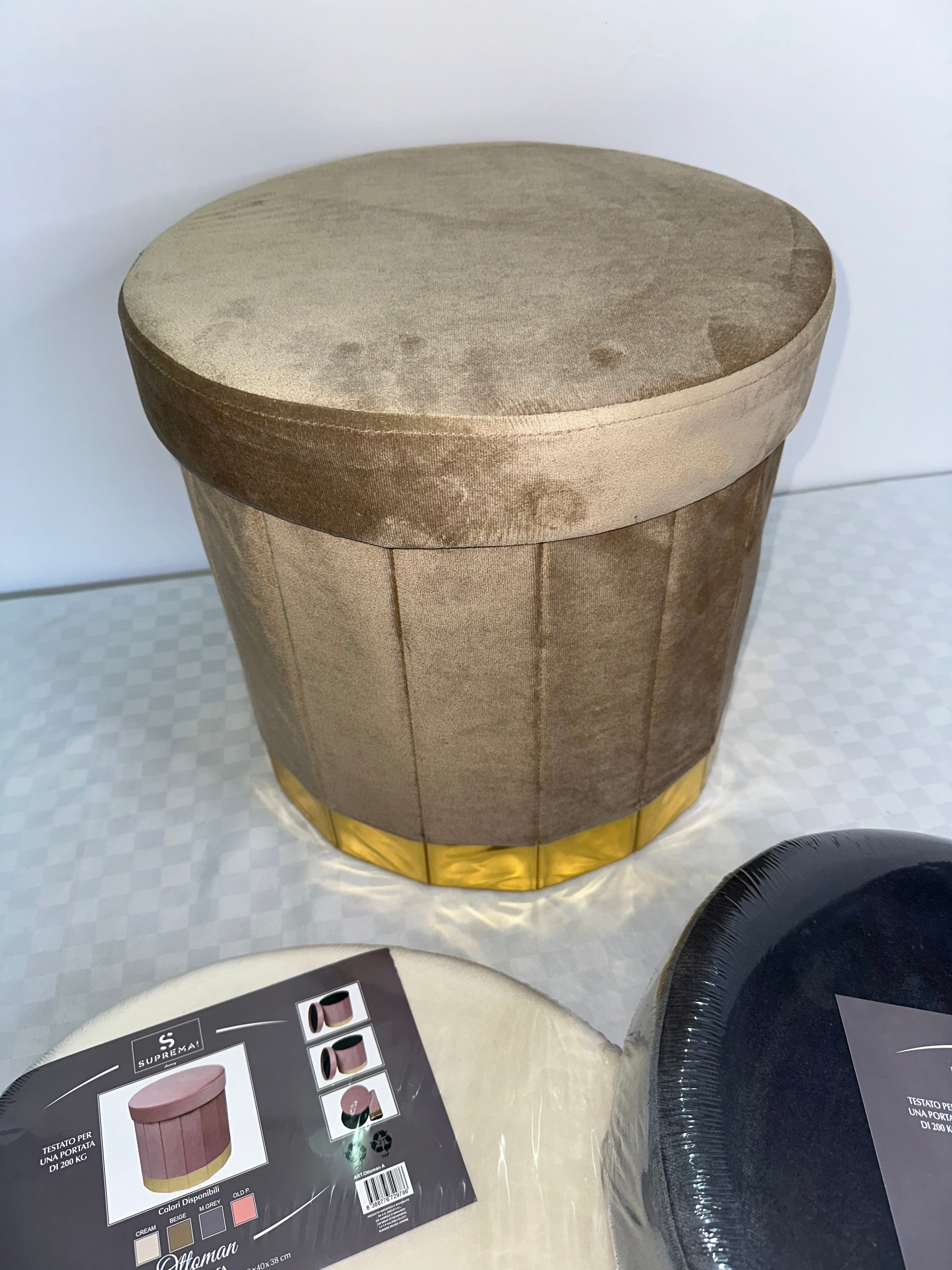 POUF CONTENITORE A ROTONDO IN VELLUTO 40x40cm