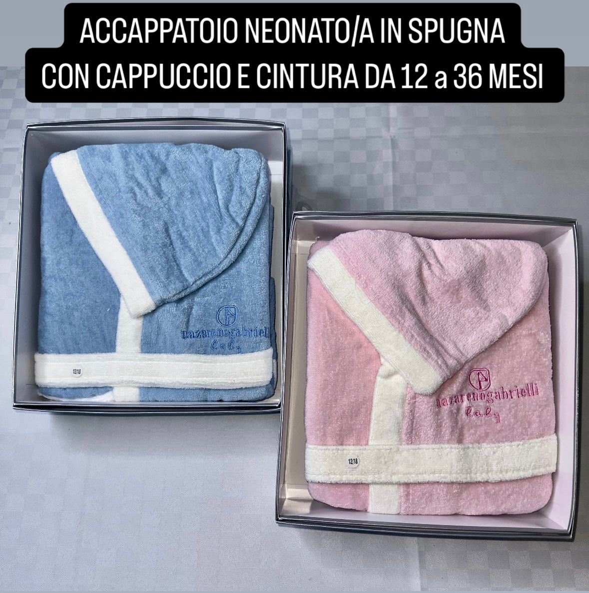 ACCAPPATOIO NEONATO/A IN SPUGNA CON CAPPUCCIO E CINTURA DA 12 a 36 MESI