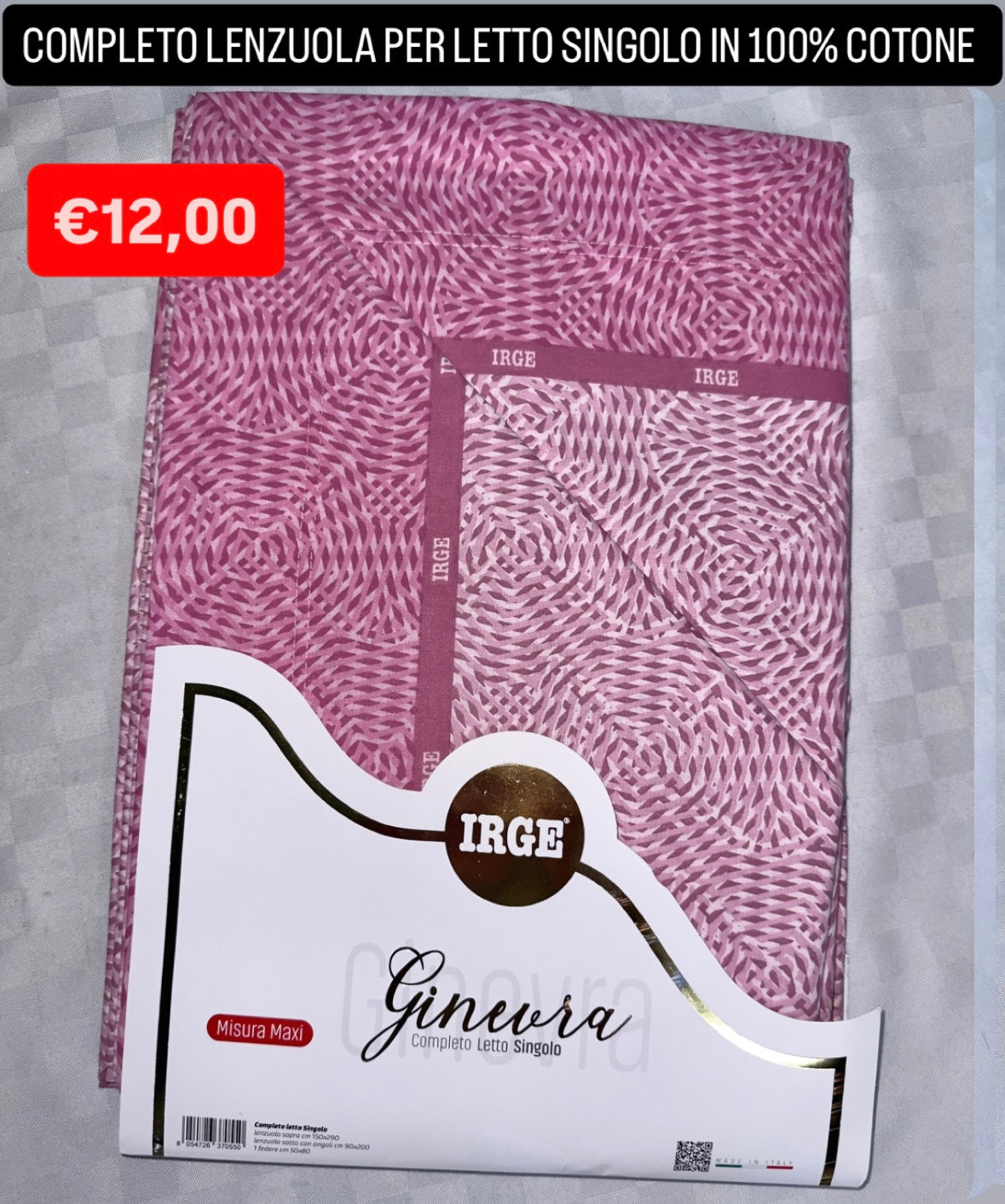 COMPLETO LENZUOLA SINGOLO IN 100% COTONE Lenzuolo sopra,Lenzuolo sotto con angoli e Federa