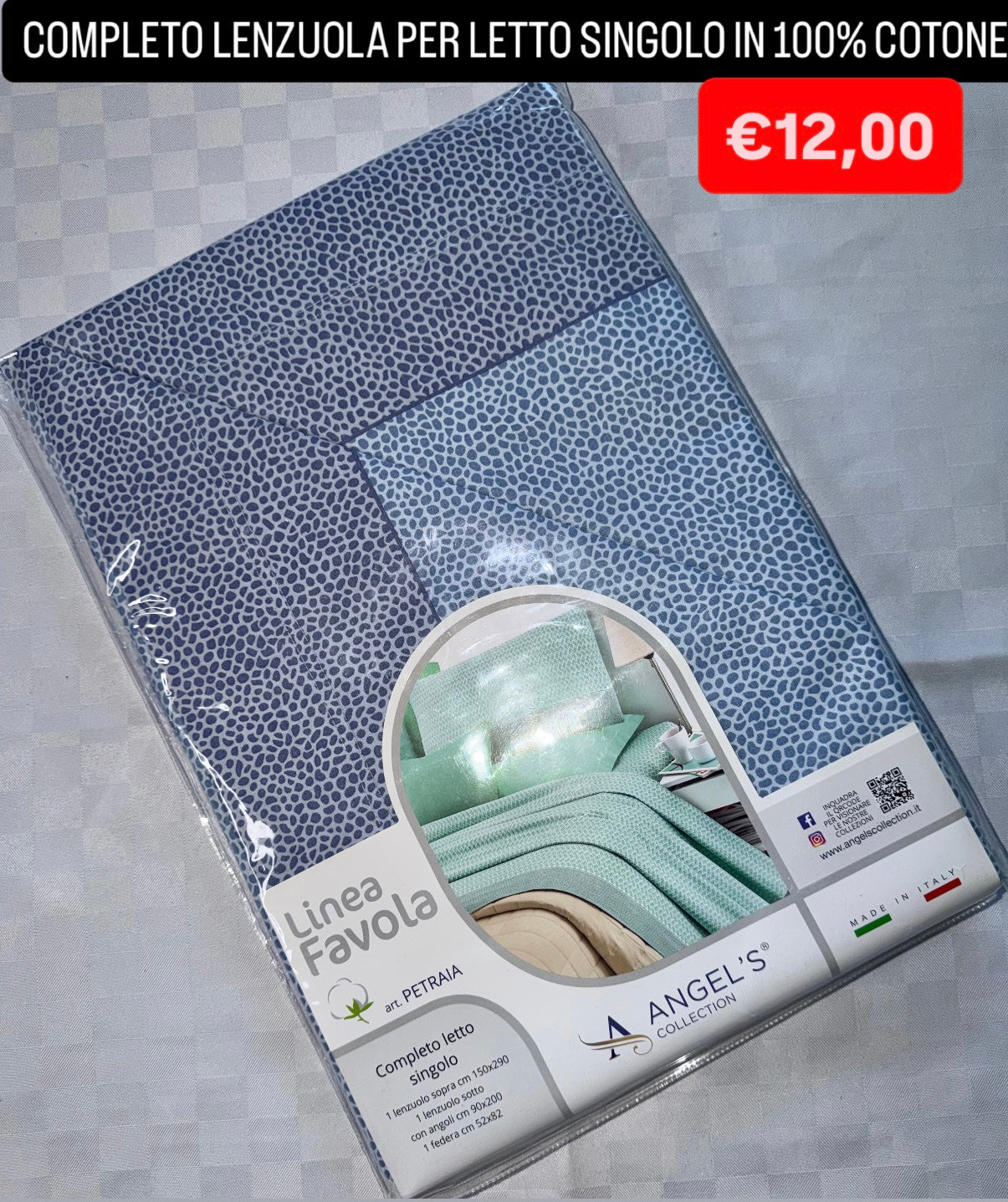 COMPLETO LENZUOLA SINGOLO IN 100% COTONE Lenzuolo sopra,Lenzuolo sotto con angoli e Federa