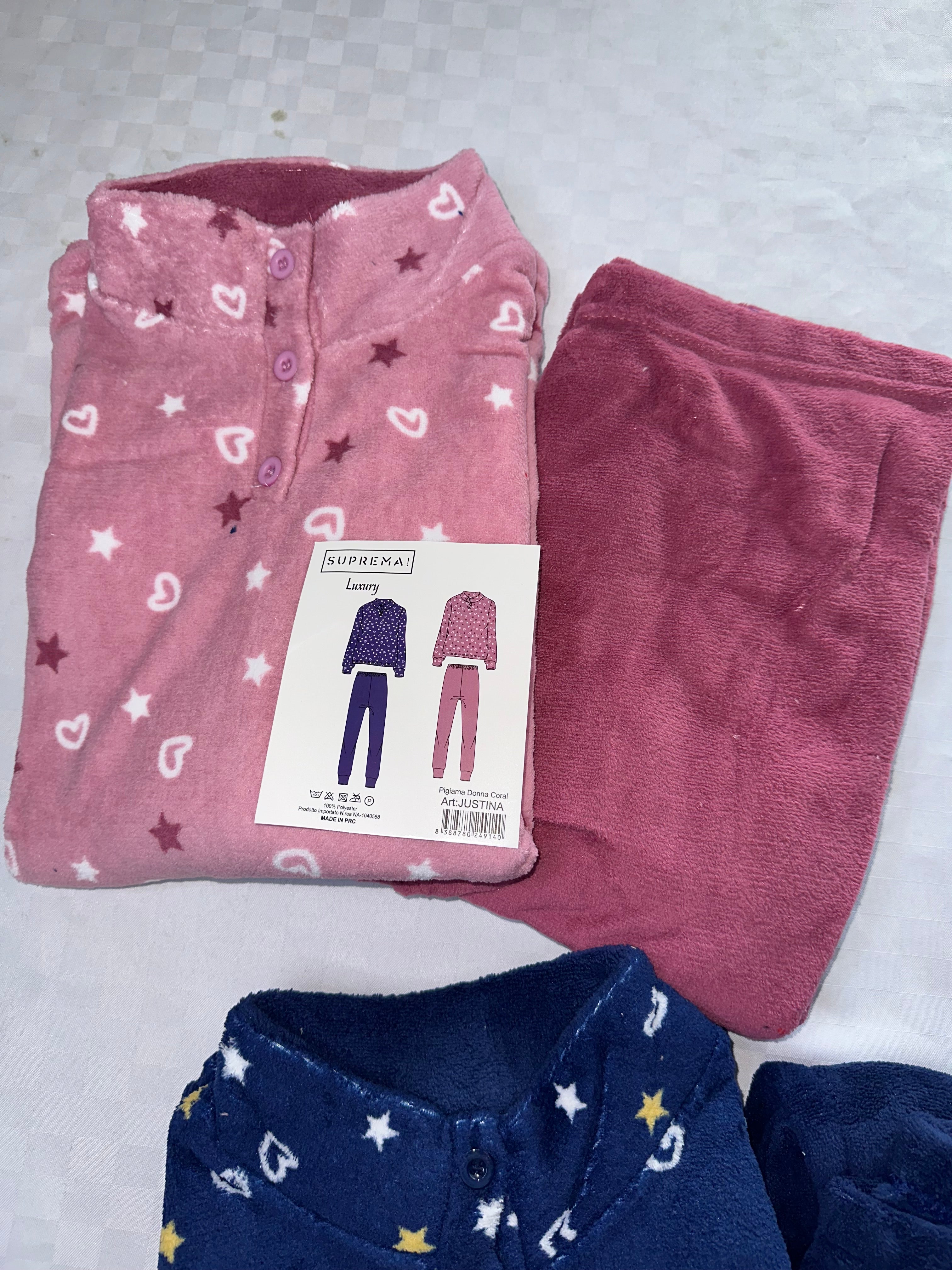 PIGIAMA DONNA IN MORBIDO PILE MANICA LUNGA E PANTALONE LUNGO art.Justina