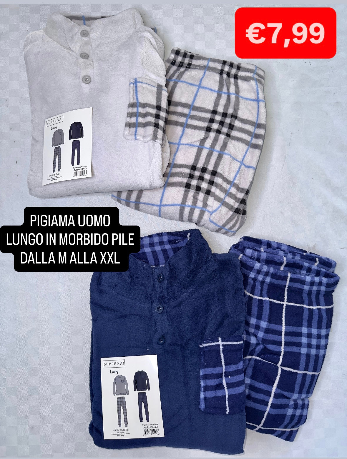 PIGIAMA UOMO IN MORBIDO PILE Manica lunga e Pantalone lungo